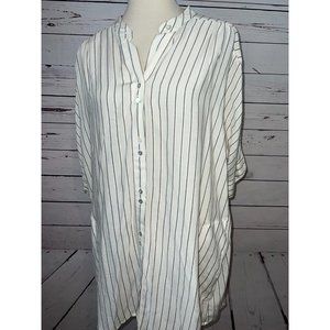 Soft Surroundings Striped Belmot Tunic Top White Large 2AM85 Shirt Blouse rayon